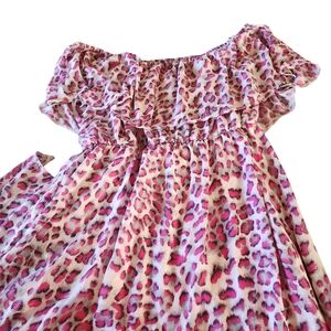 Pink Leopard Print Off-Shoulder Maxi Dress